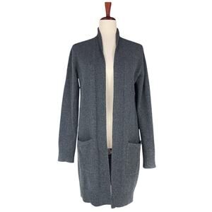THEORY 100% Cashmere Slouchy Open Cardi Sweater in Charcoal Gray Pockets Size M